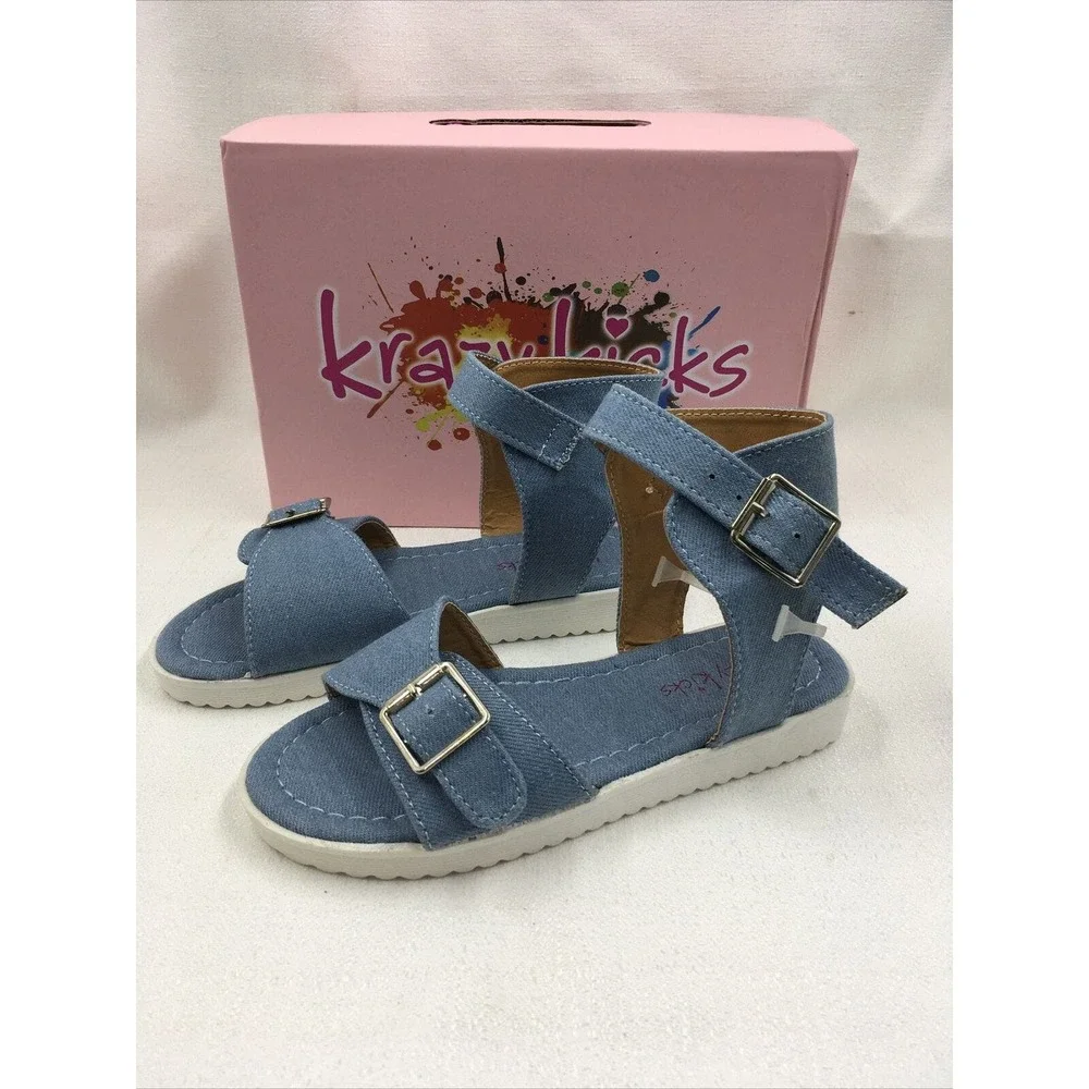 krazy kicks‎ girl blue jeans sandals size 12